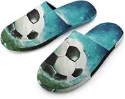 [VFMKT] Women's Fuzzy Scuff Slippers Soft Comfy House Slippers Non-slip Warm Bedroom Slipper Soccer Ball Background Home Shoes for Indoor Outdoor Bedroom, Style, Small