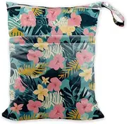 [SUPERDANT] Bohemian Plants Wet Dry Bag Waterproof Reusable Leakproof Wet Clothes Bag with 2 Zippered Pockets for Swimsuits Baby Cloth Diapers Beac Pool Gym Unisex Checkers Bags 36x30CM