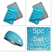 Mission VaporActive Yoga Hand Towels +Headband 5PC SET Breathe Bluebird Charcoal