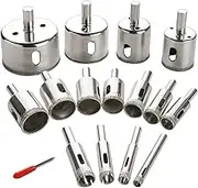 3 Otters 15PCS Diamond Drill Bit Set - Hole Saw Kit for Glass, Marble, Granite Stone - Drill Bit Set