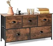 Giantex Dresser Organizer with 5 Drawers, 2-Tier Rustic Storage Organizer with Removable and Foldable Fabric Drawers and Steel Frame, Wide Chest of Drawers for Closet Living Room Hallway Bedroom