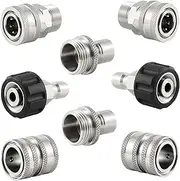 8 Pcs Pressure Washer Quick Connect Kit, Stainless Steel, M22 14mm to 3/8 Inch Quick Connect Fittings, 3/4 Inch to 1/2 Inch Quick Release Adapter Set for Power Washer