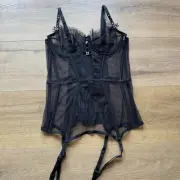 Victoria's Secret 34B Black Corset Bustier Bra Top Lingerie Lace Garter Straps