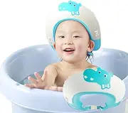 FUSACONY Baby Shower Cap Shampoo Cap for Kids Baby Hair Washing Shield Adjustable Bath Visor Face Shield for Toddler Kids Boys Girls Shower Hat to Stop Water in Eyes Hippo (Blue)