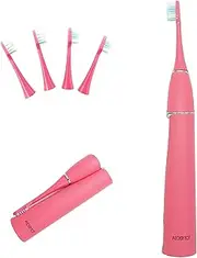 AIDBYIOT Folding Electric Toothbrush Pink Sonic Electric Self Cleaning Travel Rechargeable Portable.4 Brush Heads.