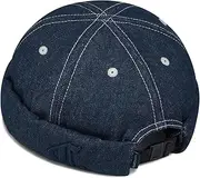 [Clakllie] Mens Docker Cap Denim Brimless Hats Rolled Cuff Sailor Cap Vintage Fisherman Leon Hat Daily Landlord Hats