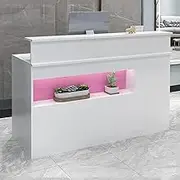 L-Shaped Reception Desk, Display Shelf, Lockable Drawers, Retail Checkout Counter Table, Warm White (39.3"x19.6"x39.3")
