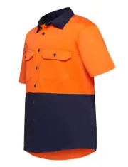 3 X Hard Yakka Core Hi Vis 2 Tone Short Sleeve Lightweight Vented Shirt - Orange