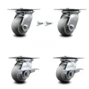 4 Inch Thermoplastic Rubber Swivel Caster Set 2 Swivel Locks 2 Brakes SCC