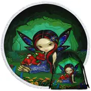 Cute Forest Fairy in the Dragonling Garden Round Beach Towel