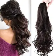 Hair Extensions Braid Hairpiece Clip in Ponytail Extensions Claw Ponytail Hair Extension Cheap Like Real Hair Wavy Curly Synthetic Hair Long Voluminous (Medium Brown)