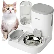 Gravity Cat Feeder and Water Dispenser, 2 in 1 Automatic Pet Waterer Detachable with Stainless Steel Pet Food Storage for Small Dog Puppy Cat Kitten Pet Easy Clean (Grey)