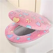 HAKGKFAFMQ Thick Coral Velvet Luxury Toilet Cushion Seat Cover Set Colorful Soft Warm Zipper Waterproof Wc Potty Case Bathroom Accessories Toilet seat Cover(Pink)