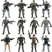 WW2 US Army Men and SWAT Team Toy Soldiers Action Figures Playset with Military Weapons Accessories for Kids Boys Girls,12Pcs