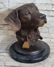 Labrador Bust Hot Cast Bronze Sculpture Marble Base Figurine Art Decor Art Sale