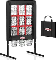9 Hole Pitching Net Pitching Target Pitchers Net Baseball Trainer with Actual Strike Zone and Pitch Training Ball to Practice Baseball and Softball