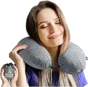 HIKENTURE Neck Pillow for Travel-Inflatable Travel Pillow with Removable Cover-Portable Adjustable Airplane Pillow for Plane-Comfortable Ergonomic Flight Pillow-Fully Inflated in 3 Breaths (Grey)