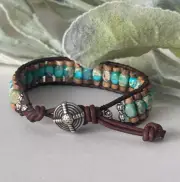 Earth & Ocean Harmony: Picture Jasper and Sea Sediment Leather Wrap Bracelet