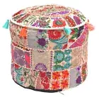 Indien White 17" Patchwork Stool Ottoman Pouf Cover Seating Pouffe Chair Decor