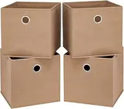 [i BKGOO] Foldable Storage Cube Drawer Bins Collapsible Fabric Storage Boxes with Round Metal Grommets for Organizing Shelf Nursery Home Closet 4 Pack Beige 11" x 11" x 11"