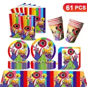 Rainbow Friends Theme Party Tableware 10 Guest Pack Plates Cups Napkins Tablecloth Loot Bags