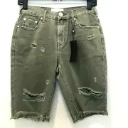 One Teaspoon Cutoff Shorts Womens 24 Green Super Khaki Truck 28" Waist NEW