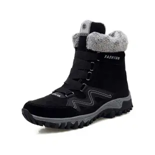 【MINE】保暖防寒防滑機能時尚車線造型戶外休閒雪靴(黑)