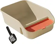 Generic Cat Litter Box for Indoor Cats Open Top Detachable with Scoop with Frame for Rabbits Kitty Small and Medium Animals Hamsters, Beige