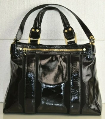$2300 NEW Jimmy Choo Tote Bag Shoulder Patent Leather Handbag Black Zip