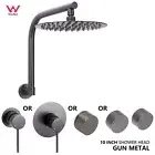 Gun Metal Grey 10" Round Rainfall Shower Head Gooseneck Swivel Arm Mixer/Taps
