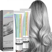 2-in-1 Natural Essence Extract Silver Hair Dye, Silver Hair Dye, Permanent Hair Color, Silver Gray Metallic Hair Dye Color Permanent, Adds Gloss, 3.53 Oz (2 Pcs)