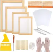 42 PCS Screen Printing Kit, 4 Different Size of Wood Silk Screen Printing Frame