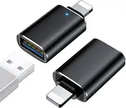 T Tersely 2-Pack Lightning to USB 2.0 OTG Adapter with LED Indicator, Plug & Play for iPhone 14/13/12/SE, iPad Pro/Air/Mini - Supports Card Reader, USB Drive, Keyboard, Mouse, Hubs, MIDI