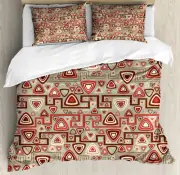 Geometric Duvet Cover Set with Pillow Shams Rounded Triangles Art Print
