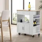 Oikiture Kitchen Island Bench Trolley with Rack, Drawers, Open Shelf and Cabinet