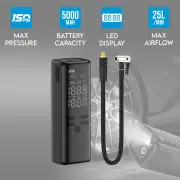 2 in 1 Wireless Car Air Pump 150PSI with Screen Display & Mobile Charging 25L/Min Airflow 5000mAh Tyre Inflator