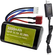 Fytoo 11.1V 3000mAh 15C 3S Li-ion Battery with T Plug and USB Charger Suitable for R608 2104 Brushless RC Boat 210E 200E RC Brushless Remote Control Car High-Speed Car Battery