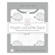 SwaddleDesigns Cotton Muslin Sleeping Sack, 2-Way Zipper, Hedgehog Size M