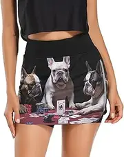 [RPLIFE] Womens Sport Skirt, High Waisted Sports Skort, Summer Work Skirt, French Bulldogs Game Funny, Medium