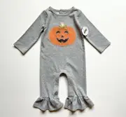 NWT Mud Pie Halloween Pumpkin Romper in Gray 6-9M