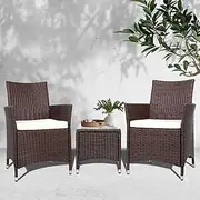 3 Piece Wicker Outdoor Side Table Chair Furniture Set PE Wicker (Brown)