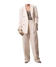 Linen Blend Double Breasted Blazer 4,6,8,EU40,EU34,EU32,10 tofu