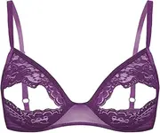 [Loodgao] Women's Lace Floral Portrait Open Tip Bra Wire-Free Unlined Push-up Triangle Bralette Top Nightwear