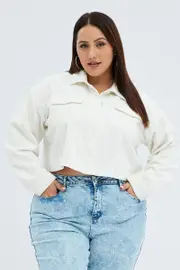 White Crop Jacket Corduroy Button Front