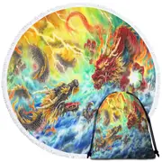 Cool Fantasy Fire vs Water Encountering Dragons Round Beach Towel
