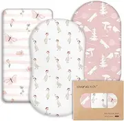 Civarua Kids Baby Bassinet Sheets 3 Pack - Stretch Bassinet Crib Sheets for Baby Boys and Girls, Universal Bassinet Sheets Fitted for Hourglass Oval and Rectangle Pad/Mattress, Pink Butterfly