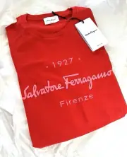 Salvatore Ferragamo 1927-(LARGE) Front Logo Print Crew Neck Short Sleeve Tee Red