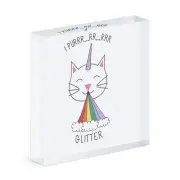 Caticorn I Purr Glitter Acrylic Photo Block Frame Cat Unicorn Kitten Funny