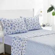 4-Piece Floral Print Queen Size Sheet Set, Soft Microfiber All-Season Bed