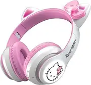 Hello Kitty Wireless Bluetooth Light-Up Headphones with Foldable Design, Adjustable Headband, 8 Hours Playtime, LED Kitty Earcups, for Kids & Adults (White)